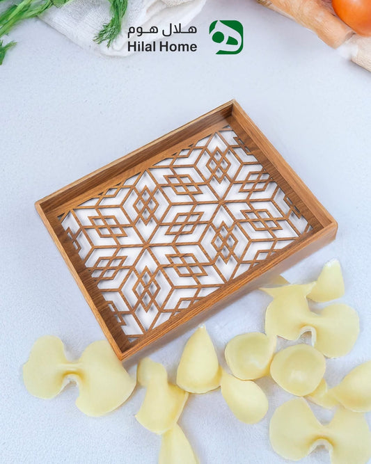 صينية تقديم خشبية فاخرة بنقش هندسي عربي أنيق قطعتين كبيرة و وسط