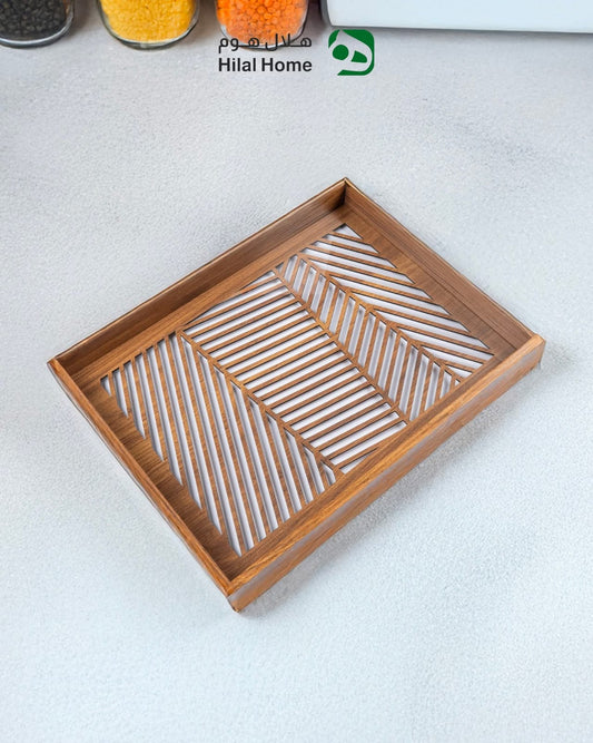 صينية تقديم خشبية بتصميم هندسي عصري – لمسة أناقة طبيعية قطعتين بقاعدة زجاجية
